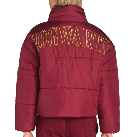 HARRY POTTER HOGWARTS Wizarding World Puffer Coat Jacket SZ XL Rhubarb Red Gold - Picture 4 of 10